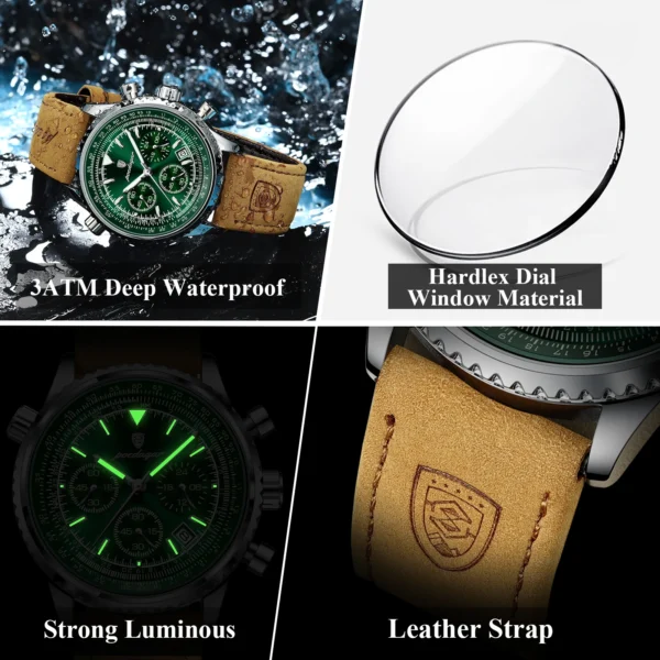 POEDAGAR Luxury Chronograph Watch - Waterproof Quartz Leather Men's Wristwatch - Image 7