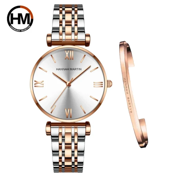 HANNAH MARTIN™ Elegant Women’s Watch – Stainless Steel Rose Gold Bracelet