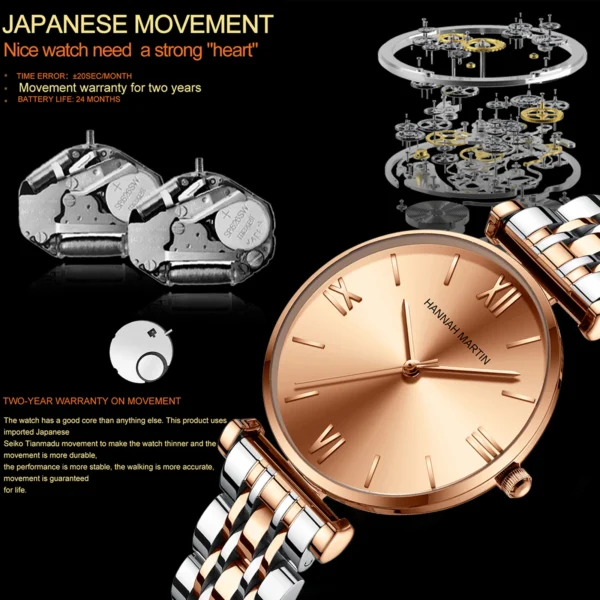 HANNAH MARTIN™ Elegant Women’s Watch – Stainless Steel Rose Gold Bracelet - Image 9