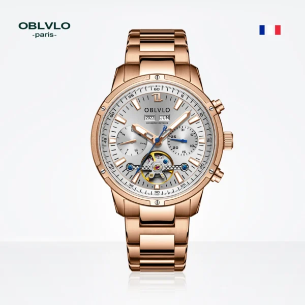 OBLVLO™ Tourbillon Automatic Chronograph – Stainless Steel Skeleton Watch - Image 7