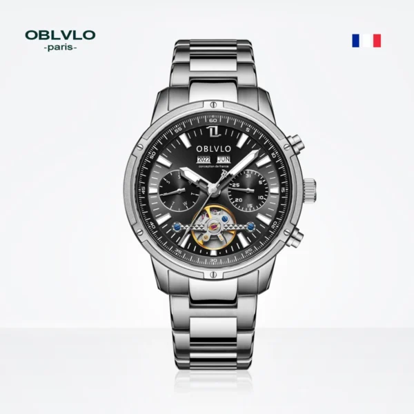 OBLVLO™ Tourbillon Automatic – Sapphire Skeleton Watch with Calendar & Week Display - Image 10