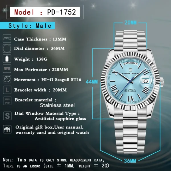 PAGANI DESIGN™ Day-Date – Automatic Luxury Men’s Watch | Sapphire Glass, Calendar, Mechanical - Image 2