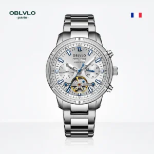 OBLVLO™ Tourbillon Automatic Chronograph – Stainless Steel Skeleton Watch
