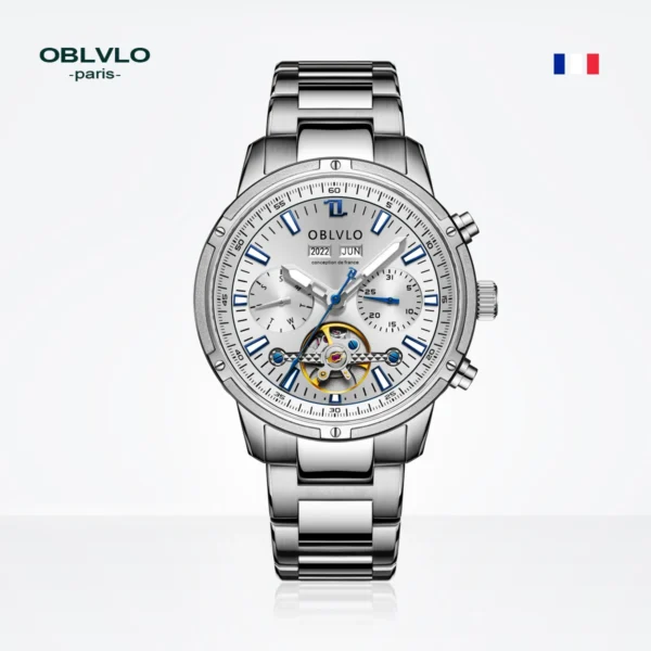 OBLVLO™ Tourbillon Automatic Chronograph – Stainless Steel Skeleton Watch - Image 9