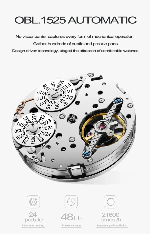 OBLVLO™ Tourbillon Automatic – Sapphire Skeleton Watch with Calendar & Week Display - Image 15
