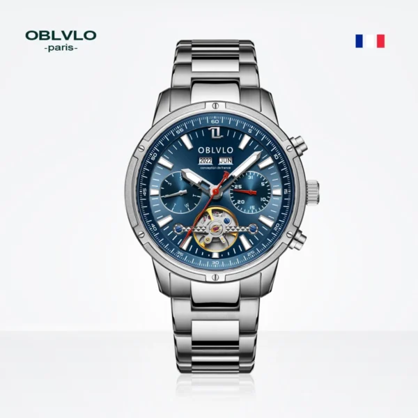 OBLVLO™ Tourbillon Automatic Chronograph – Stainless Steel Skeleton Watch - Image 11