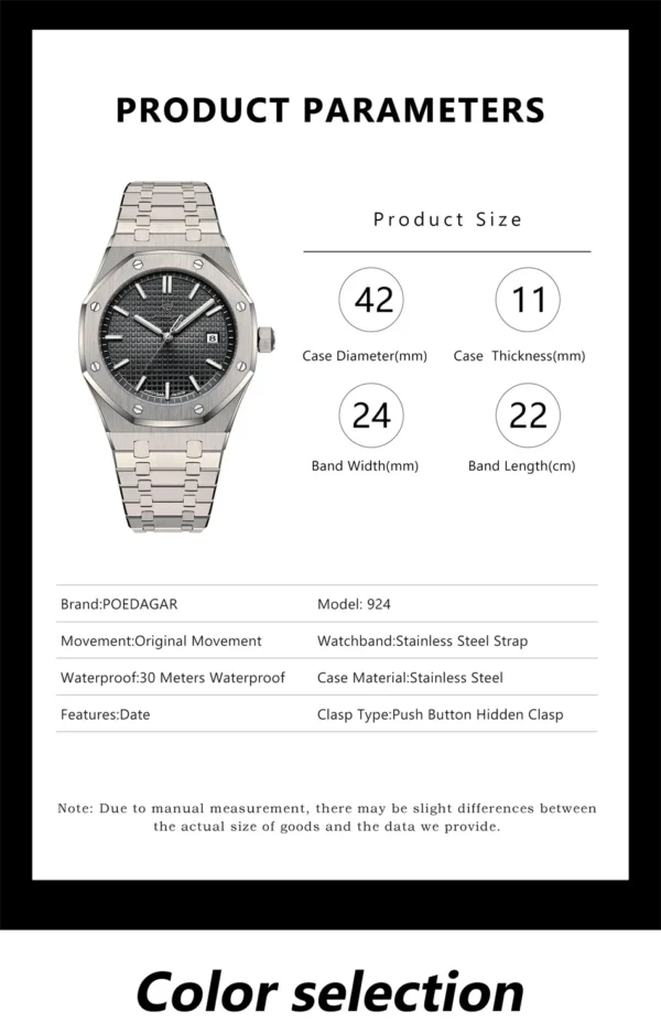 POEDAGAR™ Quartz Business Watch – Stainless Steel Square Dial - Image 10
