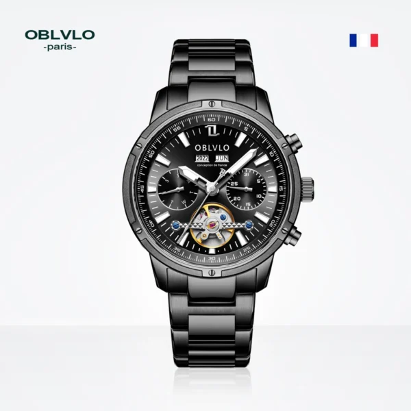 OBLVLO™ Tourbillon Automatic – Sapphire Skeleton Watch with Calendar & Week Display - Image 8